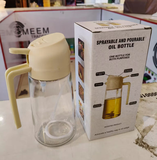 Leakproof 450ML oil spray bottle with dual spray and pour function, reusable kitchen oil dispenser for olive oil, vinegar, and cooking.