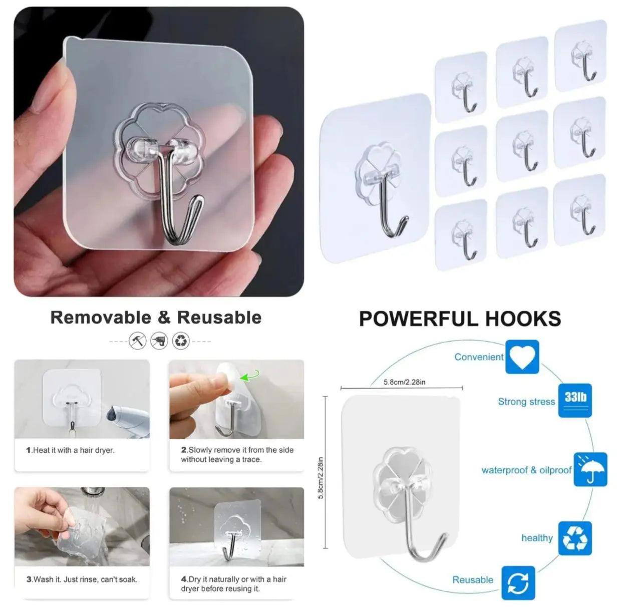 Single Hook Pack of 10 – Adhesive Wall Hooks Home Use