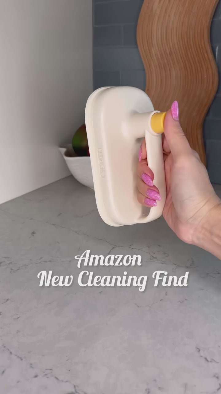 Demonstration of the Kitchen Cleaning Magic Brush cleaning kitchen surfaces with a replaceable disposable cleaning cloth.