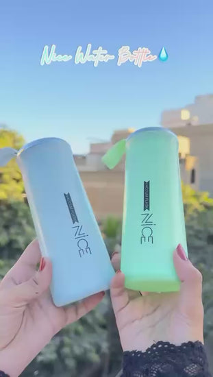 Video demonstrating the Nice Bottle leak-proof water bottle with a secure lid, lightweight design, and reusable construction, ideal for travel, office, gym, school, and everyday hydration.