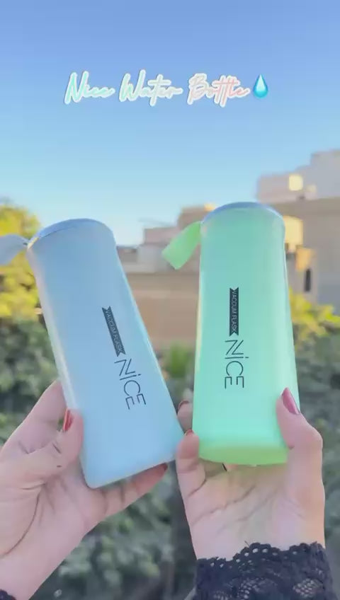 Video demonstrating the Nice Bottle leak-proof water bottle with a secure lid, lightweight design, and reusable construction, ideal for travel, office, gym, school, and everyday hydration.