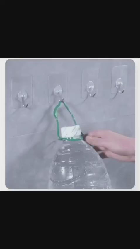 Video demonstrating a pack of 10 self-adhesive wall hooks for hanging towels, keys, kitchen utensils, bathroom accessories, and other household items without drilling.