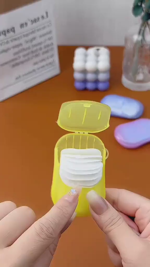 Video demonstrating portable paper soap sheets that dissolve instantly in water for quick hand washing during travel, camping, office, school, and outdoor activities.